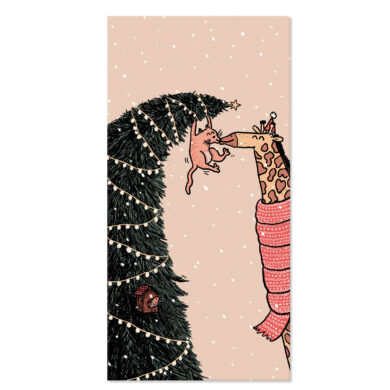 Weihnachtskarte mit Giraffe und Katze